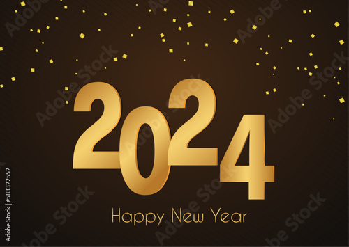 New year 2024 celebrations gold greetings poster isolated over black background. 