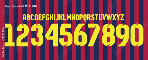 font vector team 2013 kit sport style font. football style font with lines and points inside. messi. Barcelona font. sports style letters and numbers for soccer team