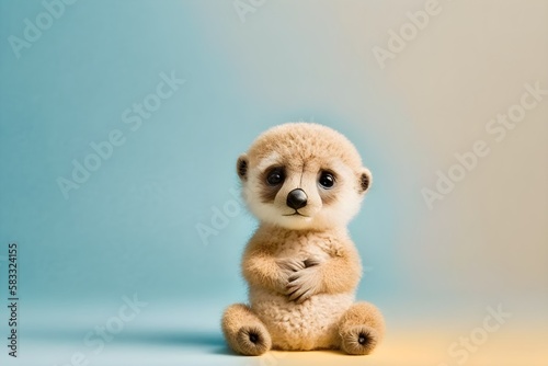 Background of a cute baby meerkat. Wallpaper illustration. Front view with copy space for text information or content. Concept of writing paper, birthday card, invitation card. Generative AI. © unik
