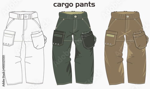 technical sketch of mens cargo pants, Vector illustration of cargo pants. Cargo Pants Vector Template, Vector illustration of Cargo pants