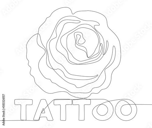 One continuous line of Tattoo word with rose flowers. Thin Line Illustration vector concept. Contour Drawing Creative ideas.