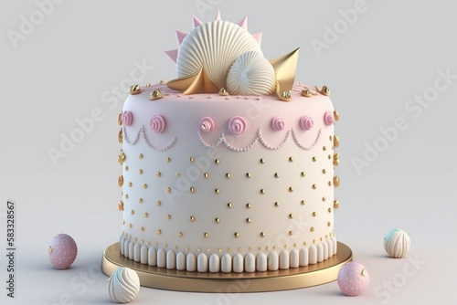 Birthday cake white background, Generative AI 
