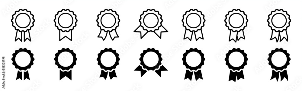 Winning award or winning prize icons. winning award, prize, medal, badge, prize, achievement, seal, quality, certified medal symbol. badge with ribbons signs, vector illustration