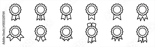 Winning award or winning prize line icons. winning award, prize, medal, badge, prize, achievement, seal, quality, certified medal symbol. badge with ribbons signs, vector illustration