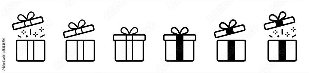 Gift box icon. Gift wrapping symbol. Surprising gift box signs, vector illustration - obrazy, fototapety, plakaty 