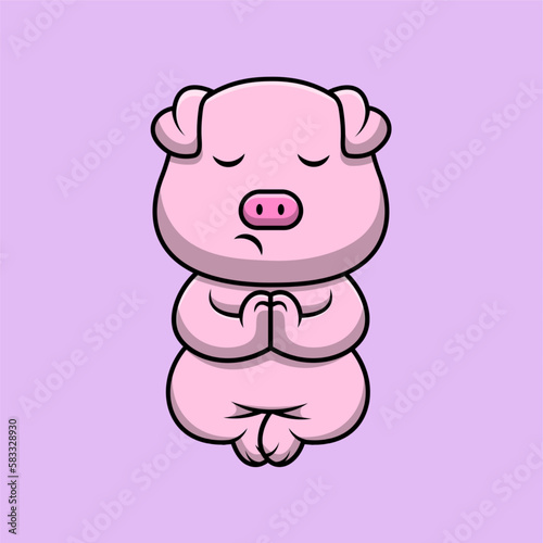 Cute Pig Cartoon Vector Icon Illustration. Animal Nature Icon Concept Isolated Premium Vector. Flat Cartoon Style