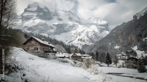 swiss mountains in winter Generative Ai