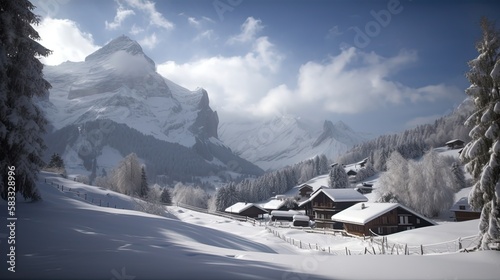 swiss mountains in winter Generative Ai