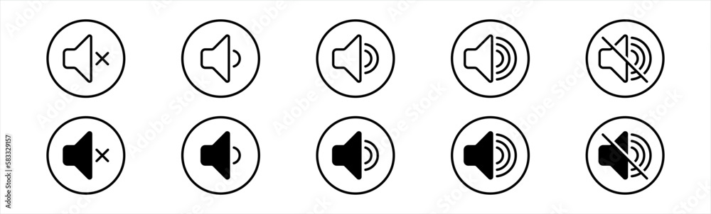 Speaker icon. loudspeaker symbol. speaker on and off sign. audio and video speaker volume level for apps and websites Speaker icon. loudspeaker symbol. speaker on and off sign. audio and video speaker volume level for apps and websites