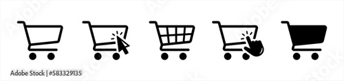 Shopping cart icons. shop and sale symbol. flat shape trolley web store button. online shopping, e-commerce shopping sign, vector illustration
