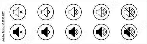 Speaker icon. loudspeaker symbol. speaker on and off sign. audio and video speaker volume level for apps and websites