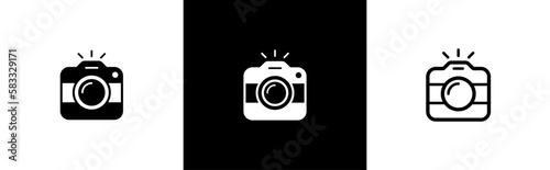 photo camera icon set. camera in flat, line style symbol. photography camera line art signs, vector illustration