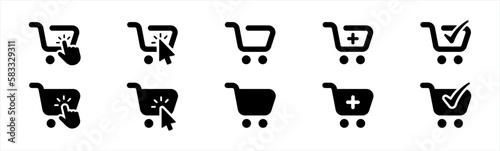 Shopping cart icons. shop and sale symbol. flat shape trolley web store button. web store, online shopping, e-commerce shopping sign, vector illustration