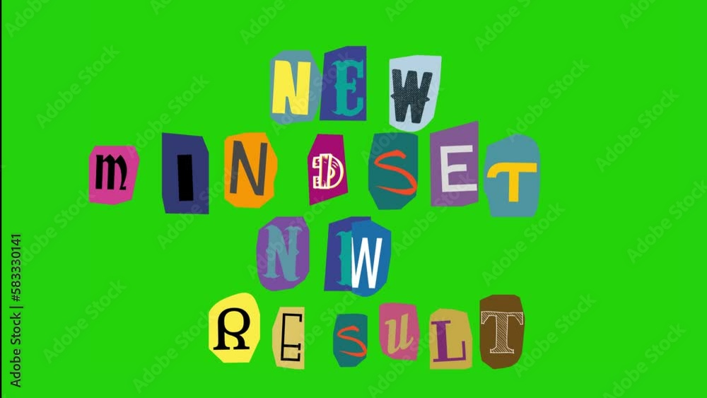 new mindset new result text - Ransom note Animation paper cut on green screen new mindset new result text - Ransom note Animation paper cut on green screen