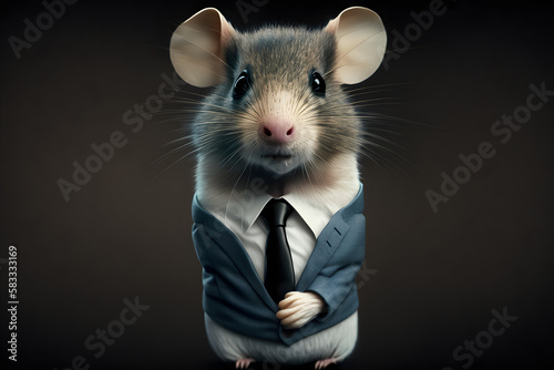 A real of an mouse wearing a suit, symbolizing professionalism and business acumen in a unique and playful way