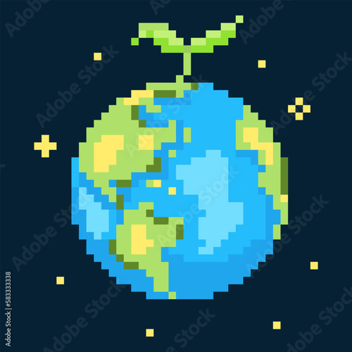 Pixel art Earth day cute planet