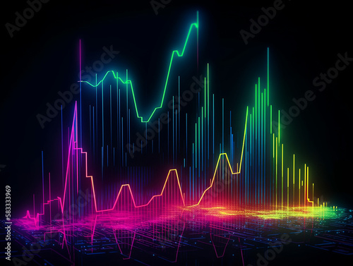 Neon background for a digital graph chart that represents growth investment in the stock trade market. Generative AI