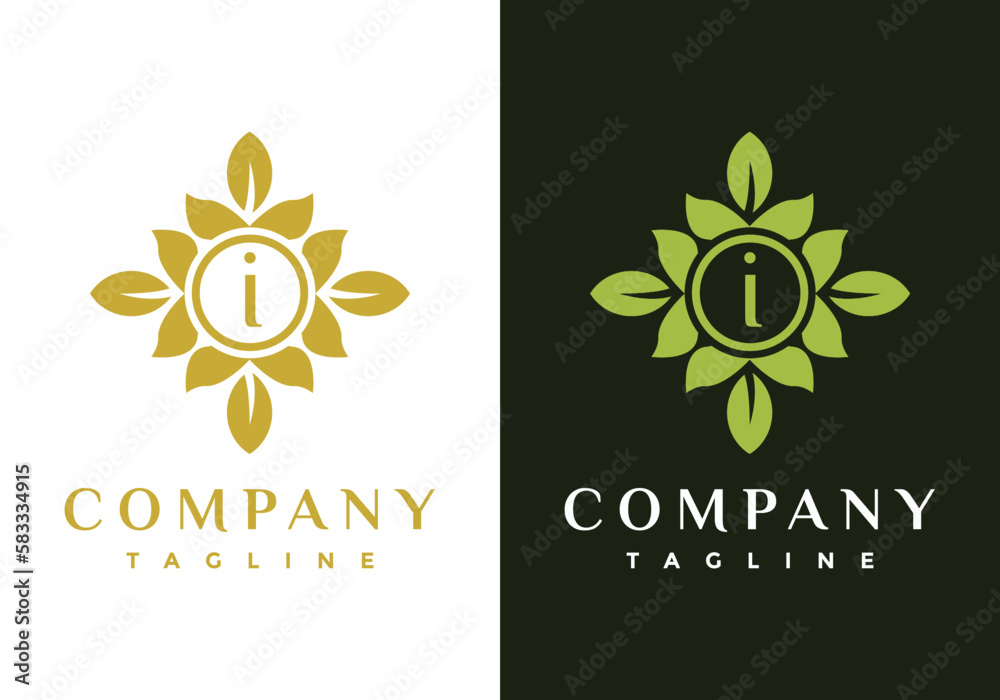 Fototapeta premium Letter I with leaf frame, suitable for the company's initial symbol.
