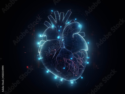 Wallpaper Mural Cardiogram wave passing through the heart, with an electric glow illuminating the path. Neon illustration of a human heart with vibrant colors and bright lights. Generative AI Torontodigital.ca