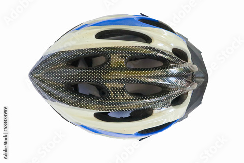 bicycle helmet. blue bicycle helmet isolated on white background. Perspective view of bicycle helmet