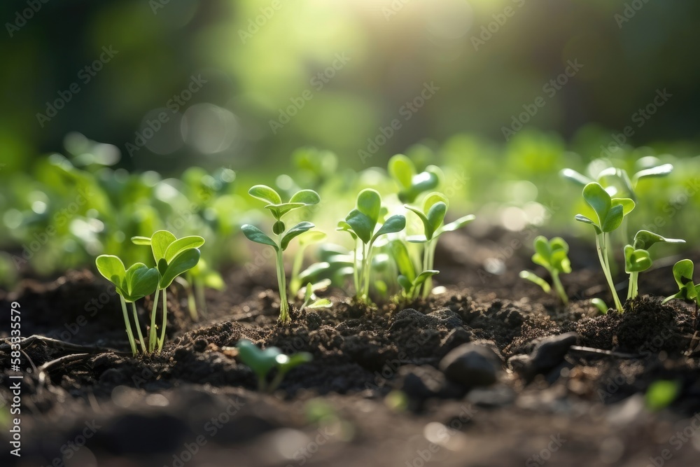 Green young plant sprout growing in the ground Generative AI Green young plant sprout growing in the ground Generative AI