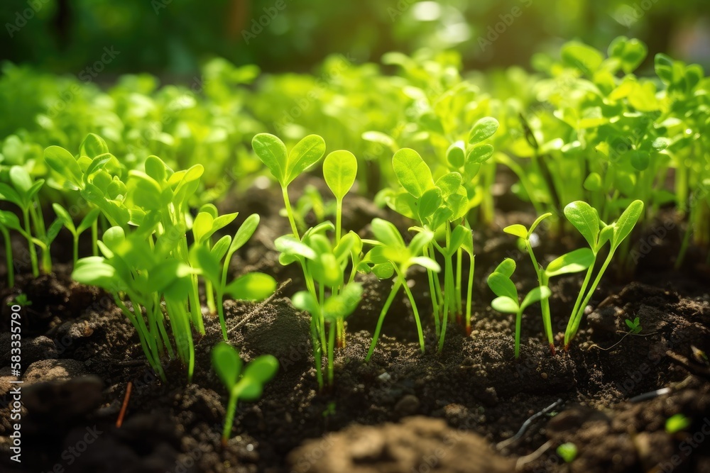 Green young plant sprout growing in the ground Generative AI Green young plant sprout growing in the ground Generative AI