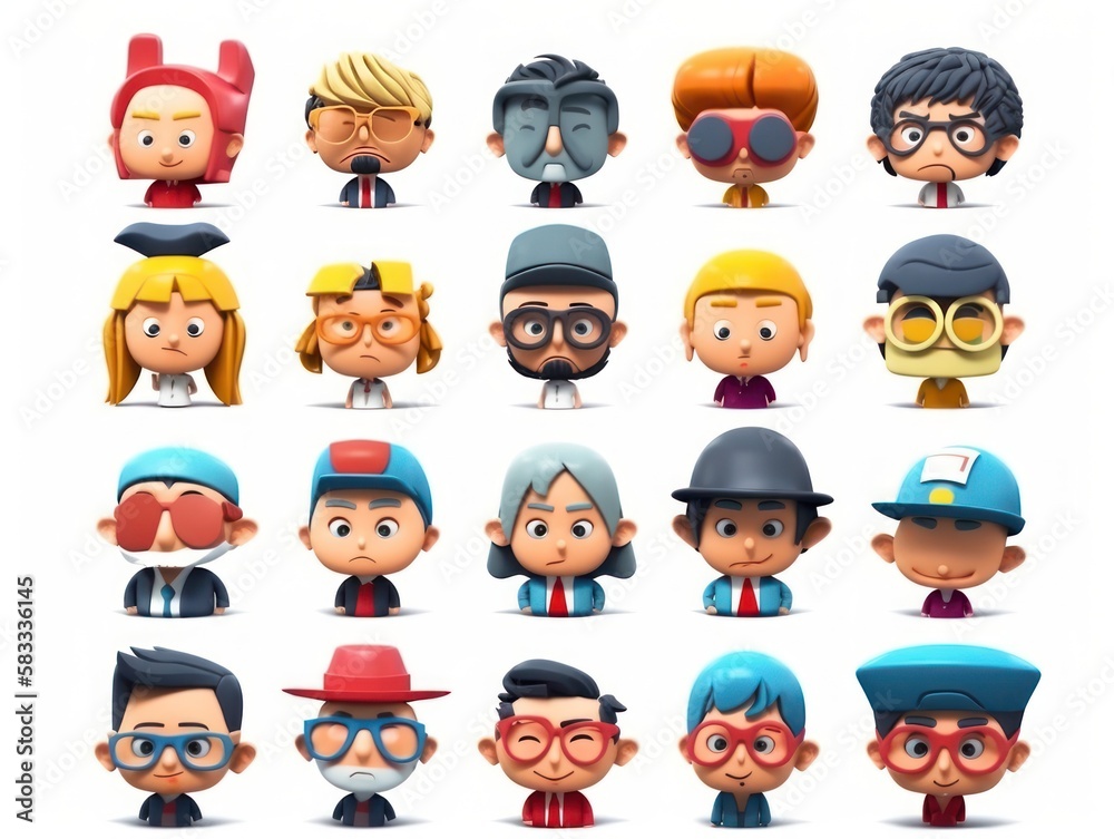 Cartoon cute character people set boys and girls. Collection isolated on white background. generative ai Cartoon cute character people set boys and girls. Collection isolated on white background. generative ai