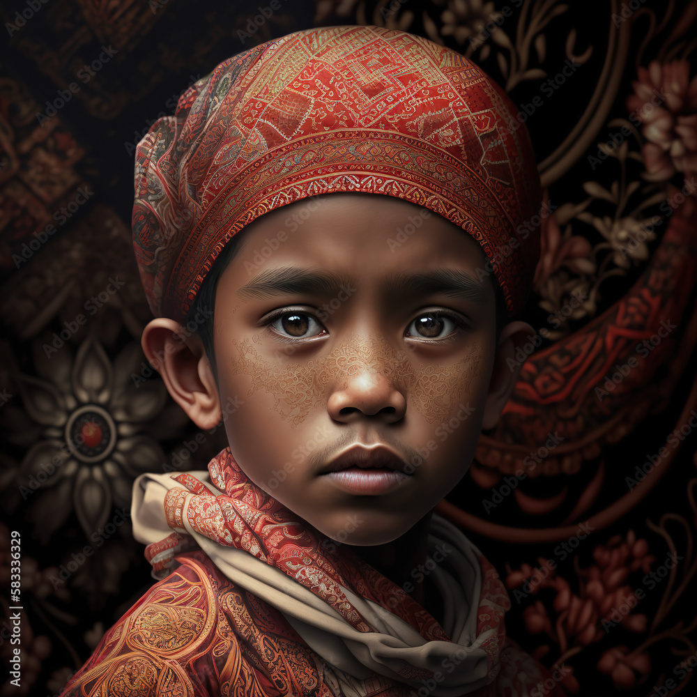 boy, innocent, face, portrait, indonesian, batik ornaments, batik fabrics, java, dayak, papua, tribe, ethnic, cultural heritage, asian, sout east asia, indonesia