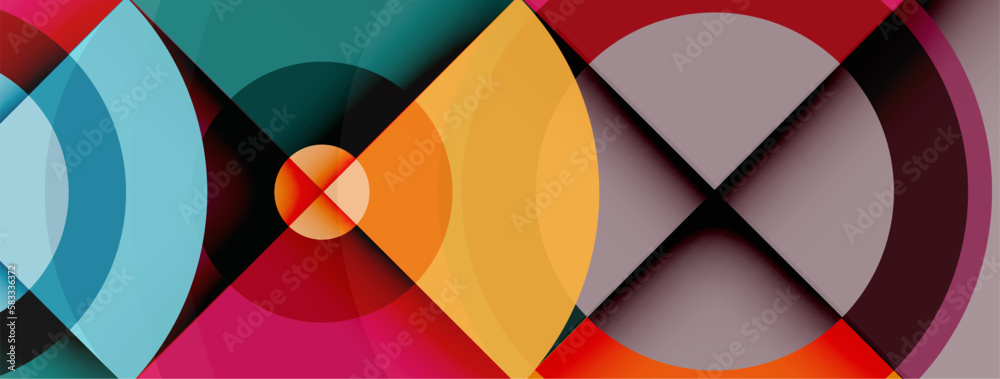 Fototapeta premium Circles with shadows trendy minimal geometric composition abstract background