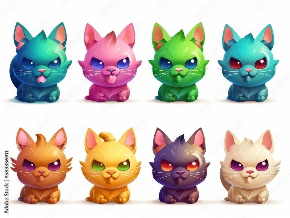 Set cats Cartoon cute character. Collection isolated on white background. generative ai Set cats Cartoon cute character. Collection isolated on white background. generative ai