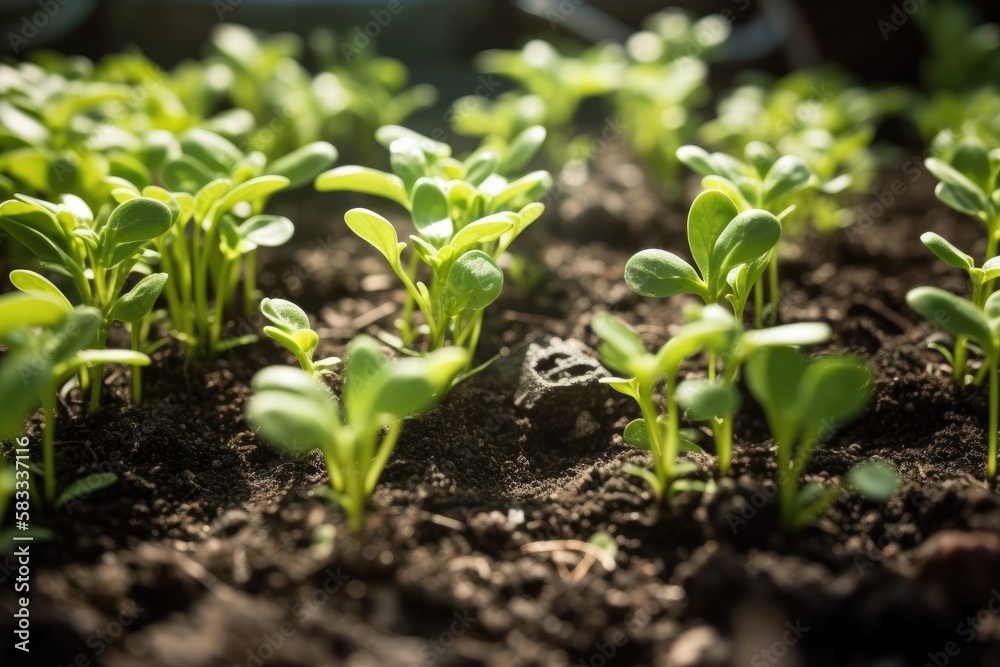 Green young plant sprout growing in the ground Generative AI Green young plant sprout growing in the ground Generative AI