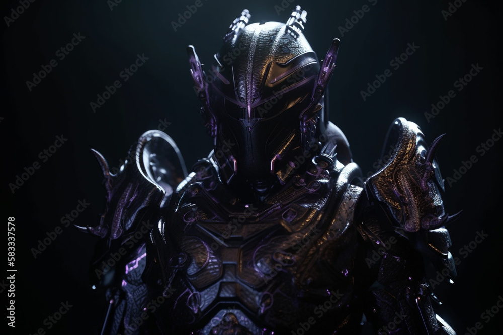 dark knight with black and purple armor, Generative AI dark knight with black and purple armor, Generative AI