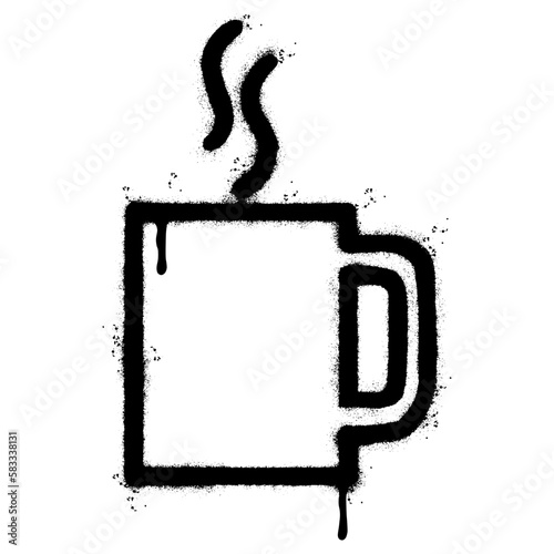Spray Painted Graffiti Coffee cup icon Word Sprayed isolated with a white background. graffiti Coffee icon with over spray in black over white.