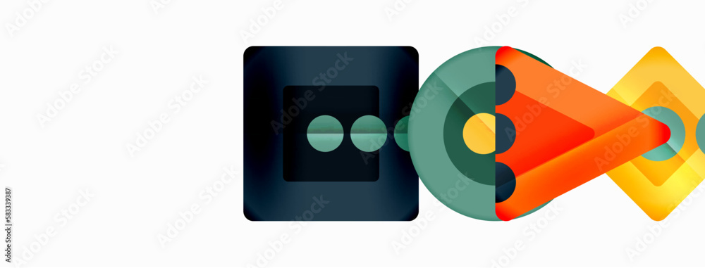 Fototapeta premium Trendy minimal geometric abstract background. Triangles, squares and circles bright colors backdrop. Vector Illustration For Wallpaper, Banner, Background, Card, Book Illustration, landing page