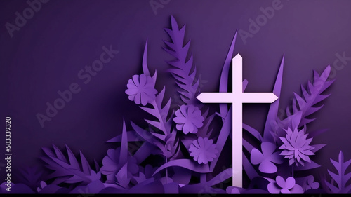 Fotografia paper cut of cross with purple background, good friday created with generative A