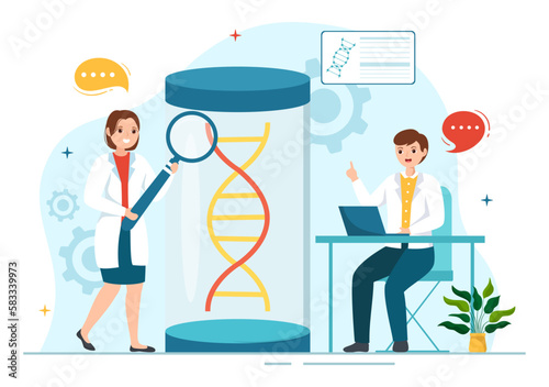 Genetic Engineering and DNA Modifications Illustration with Genetics Research or Experiment Scientists in Flat Cartoon Hand Drawn Templates