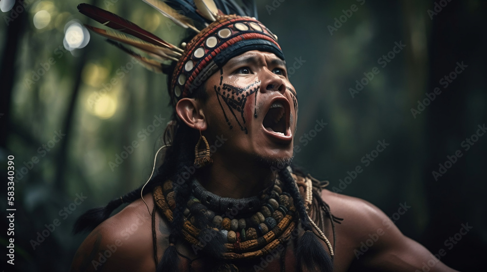 Native American yelling, Created with generative AI Native American yelling, Created with generative AI