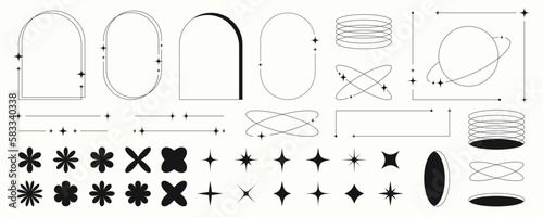 Modern minimalist line frames and elements in trendy retro style. Y2k aesthetic design.	