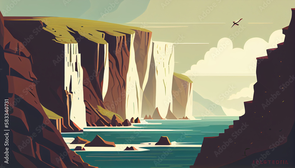 Cliff, flat design, minimalistic landscape illustration, Generative AI Cliff, flat design, minimalistic landscape illustration, Generative AI