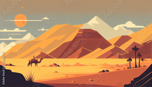 Desert, flat design, minimalistic landscape illustration, Generative AI