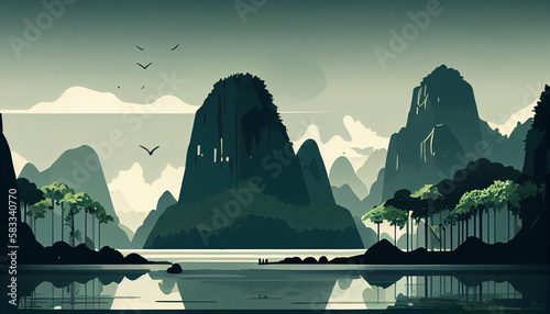 Karst  flat design  minimalistic landscape illustration  Generative AI