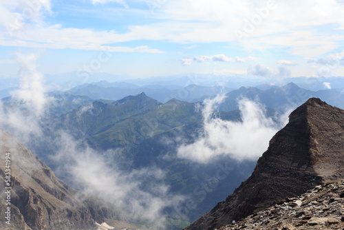 Mountain panorama with clouds in Glockner Group, Austria