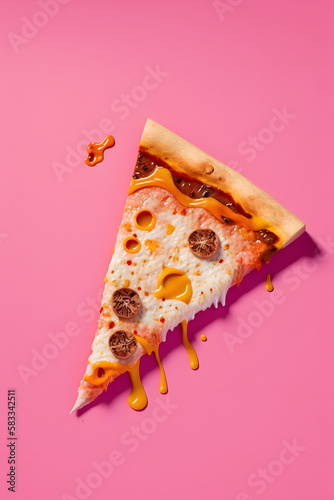 Pizza slice isolated on pink