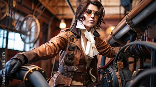 Steampunk-Themed Futuristic Woman Wearing Goggles: Industrial Aesthetics Meets Sci-Fi   High-Quality Stock Photo © Creativado