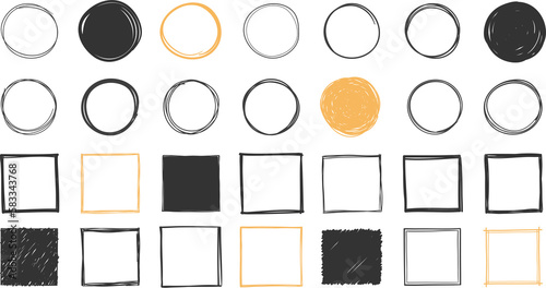 Set of handdrawn doodle circles and squares photo