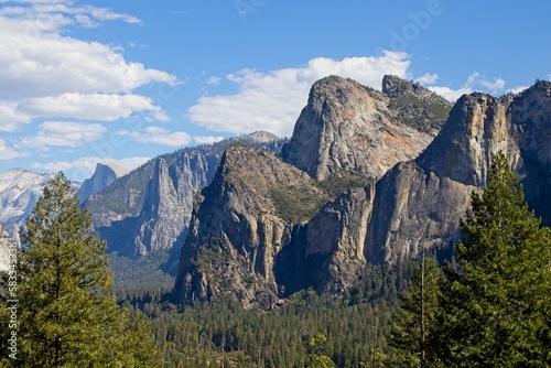 Looking over Yosemite Valley, a glacial valley in the Sierra Nevada Mountain Range of California, from the Tunnel View turnout on a beautiful fall day.