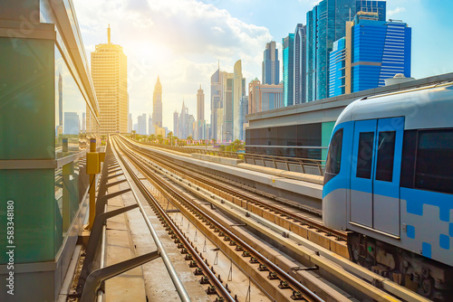 The impressive transportation infrastructure of Dubai includes stylish metro station that reflects the city's commitment to modernity and innovation.