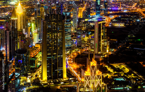View on night highlighted luxury Dubai Marina,Dubai,United Arab Emirates