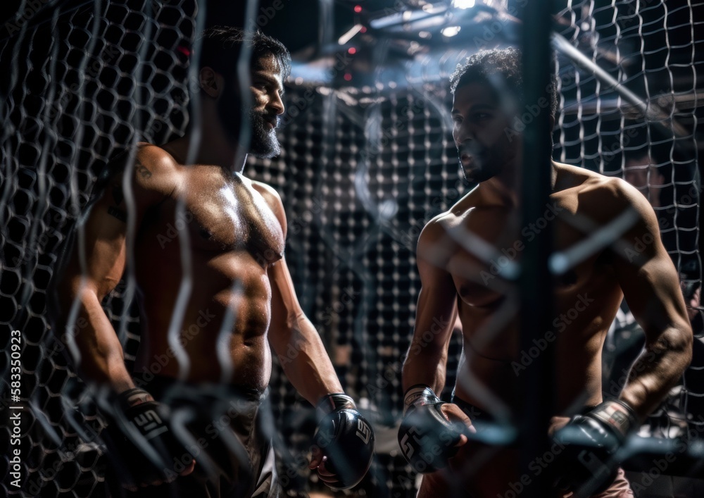 Fototapeta premium MMA fighters in the cage ready to fight. 