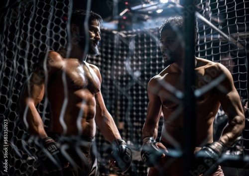 MMA fighters in the cage ready to fight. 